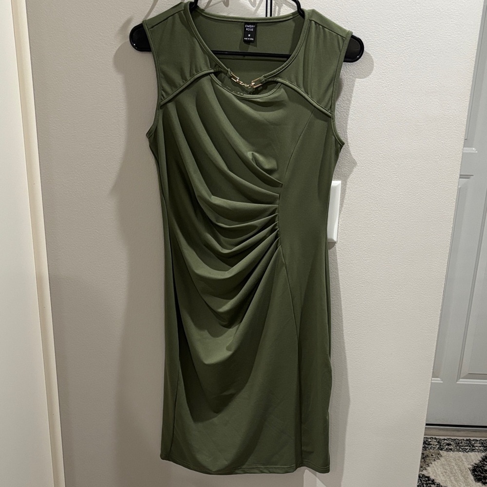 Chic Olive Green Draped Midi Dress
